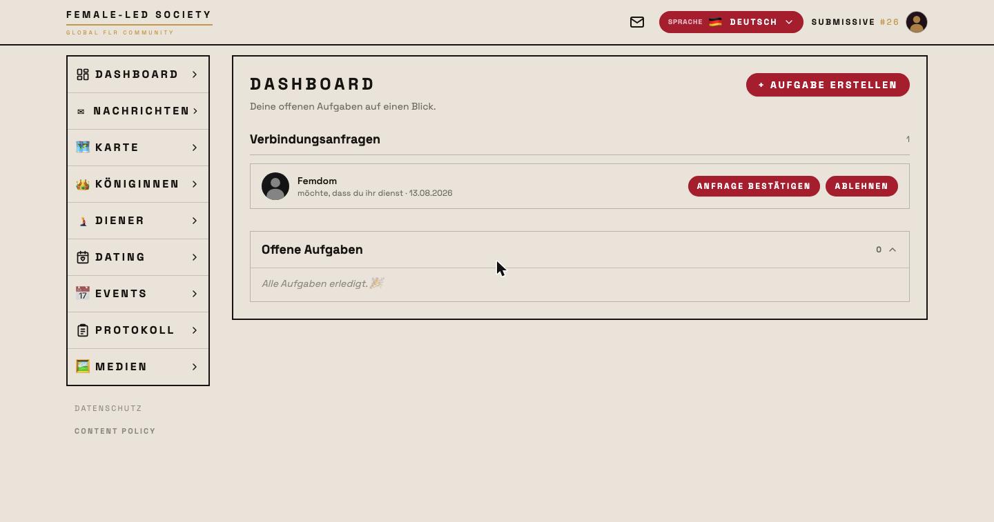 Verbindungsanfrage auf dem Dashboard des Dieners